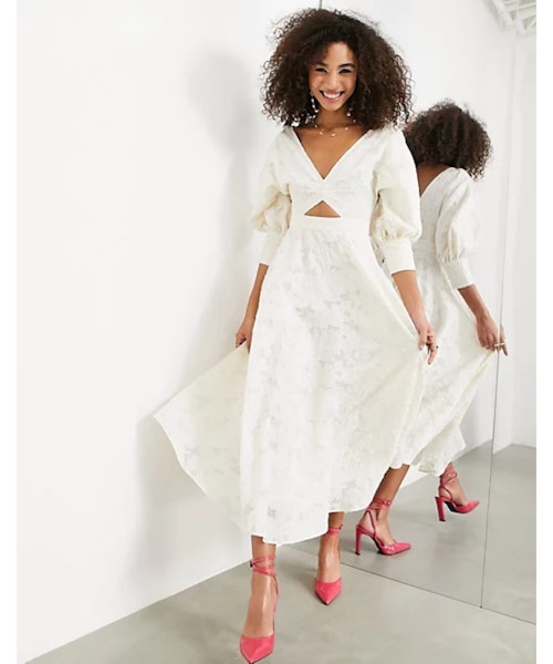 ASOS EDITION floral organza midi dress with blouson sleeve