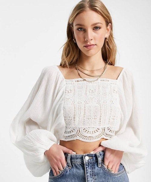 ASOS DESIGN Crinkle Top With Crochet Front