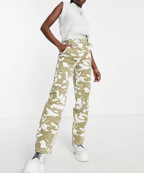Topshop Highwaisted Straight Leg Utility Trouser In Camo Print