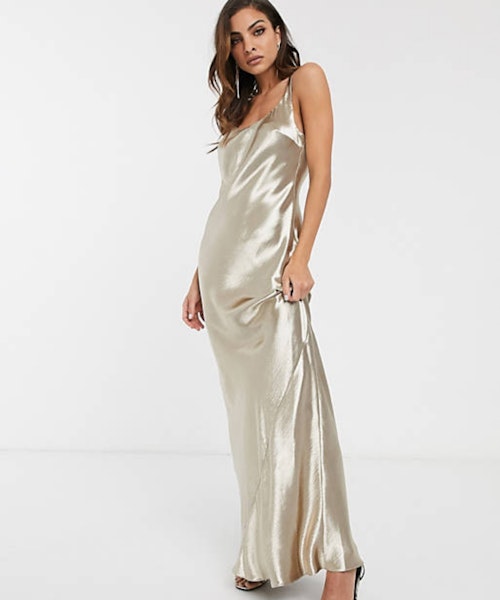 ASOS DESIGN scoop back bias cut satin maxi dress in champagne