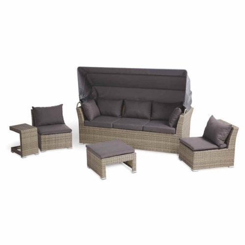 Rattan Effect Sofa Set with Canopy