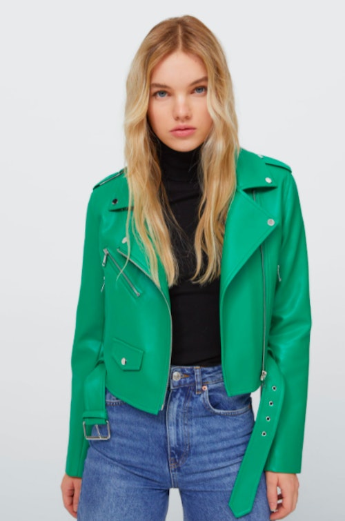 Faux leather biker jacket with belt