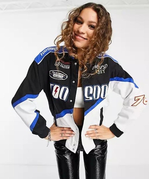 Bershka Oversized Racing Jacket In Blue