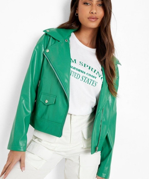 Collared Faux Leather Biker Jacket