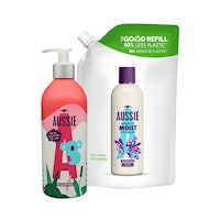 Aussie Miracle Moist Shampoo Reusable Bottle & Refill Pouch Bundle