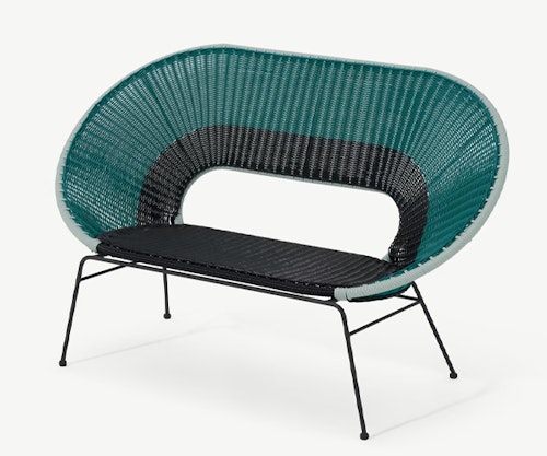 Garden Bench, Multi Woven Teal & Black