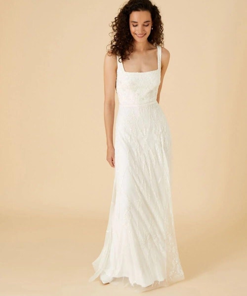 Kaley Embellished Square Neck Bridal Dress Ivory