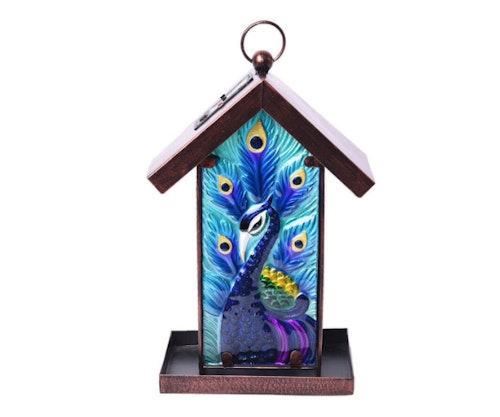 Garden Theme Handmade Solar Lantern Bird Feeder - Peacock