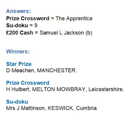 Issue 3 Answers & Winners Issue 3 Answers & Winners