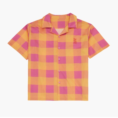 Best Womens pyjamas Les Boys Les Girls, Giant Gingham Print Short Sleeve Pyjama Shirt Berry Pink & Citrus, £95