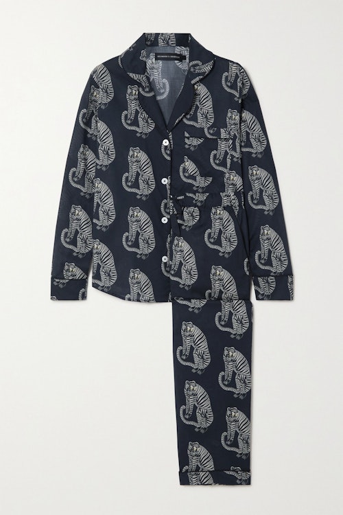 Best Womens pyjamas Desmond & Dempsey, Sleeping Tigers Printed Organic Cotton Viole Pyjama Set, £150