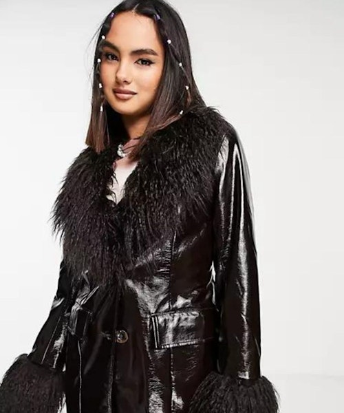 COLLUSION faux fur jacket in brown