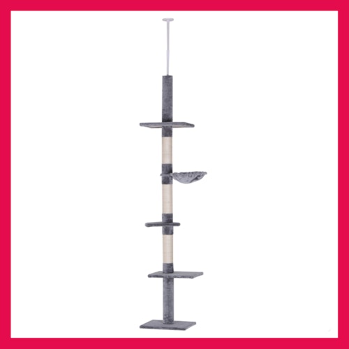 PawHut Cats Floor to Ceiling Scratching Post w/ 5-Tier Plush Leisure Platforms