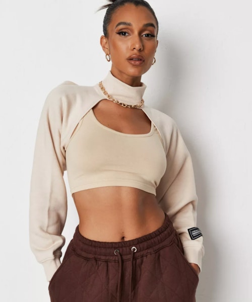 Jordan Lipscombe X Missguided Beige High Neck Extreme Crop Arm Warmer