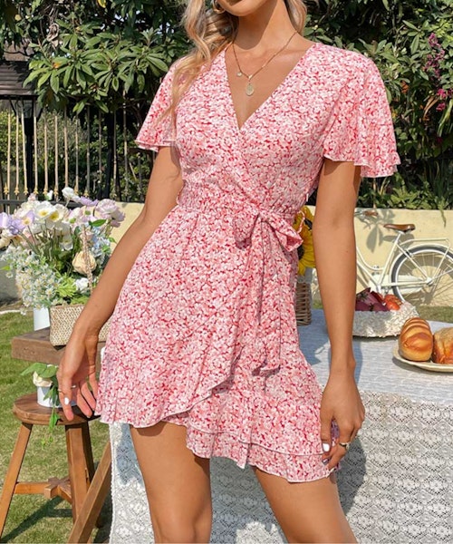 Nina V-Neck Short Sleeve Wrap Dress
