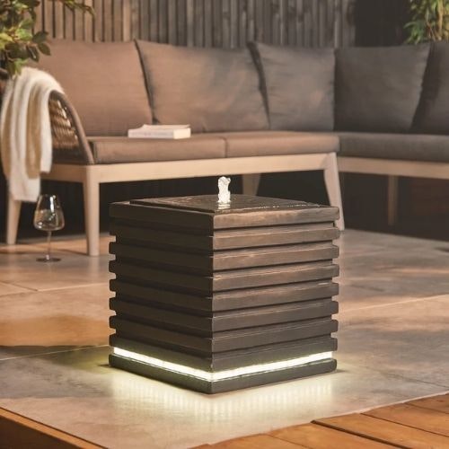 ribbed water feature with LED strip at bottom