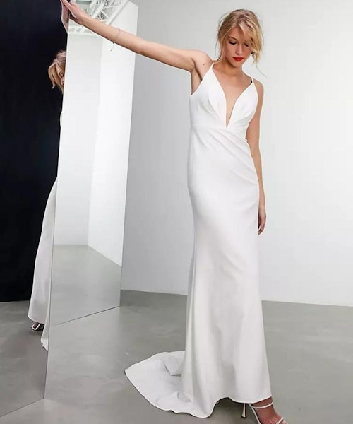 ASOS EDITION Bella plunge cami wedding dress with pleat bust in crepe