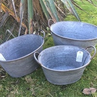 Vintage-Style Grey Zinc Galvanised Metal Garden Planters (Pack of 3)