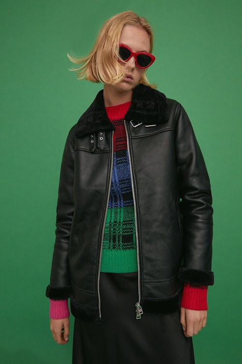 Warehouse, Zip-Front Faux-Leather Bonded Fur Biker, WAS £110 NOW £33