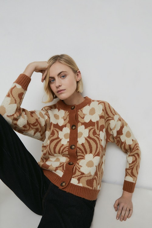 Warehouse, Swirl Flower Jacquard Knit Cardigan, WAS £69 NOW £21