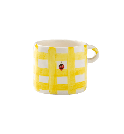 Anna & Nina, Yellow Checkered Strawberry Mug, £16.50