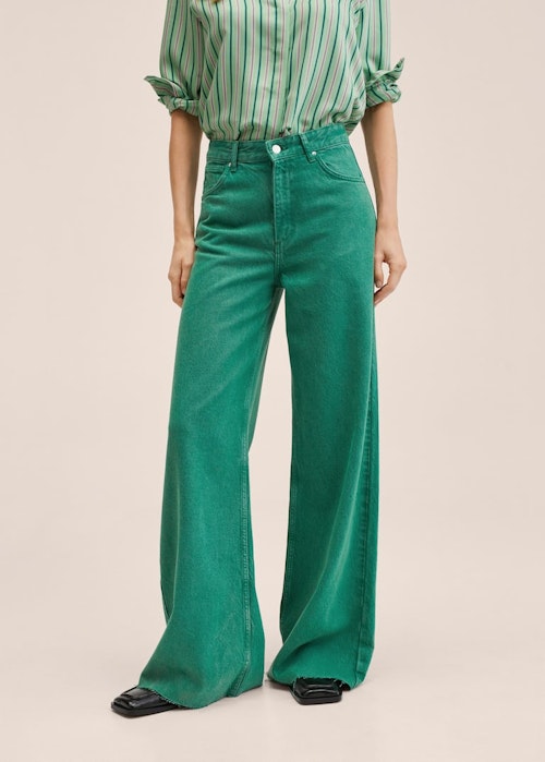 Kendall Jenner Outfits Mango, Wideleg Green Washed Jeans, £49.99