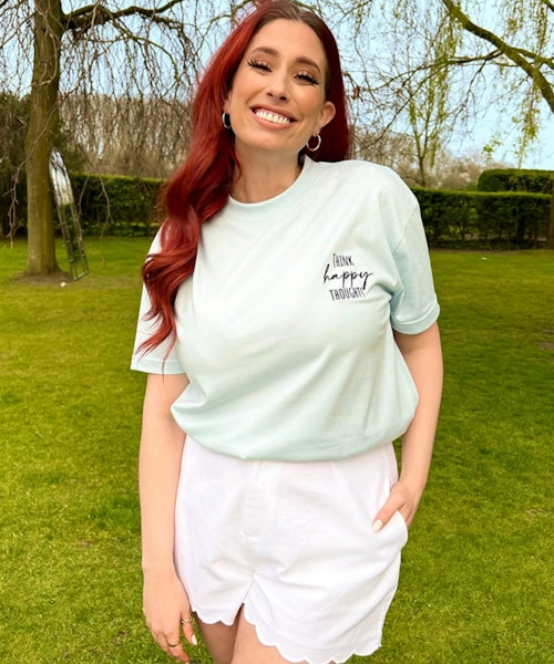 A picture of Stacey Solomon wearing the White Scalloped Edge Shorts