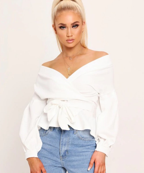I Saw It First White Stretch Crepe Balloon Sleeve Blouse