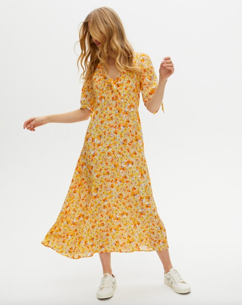 Buttercup Floral Print Yellow Midi Dress