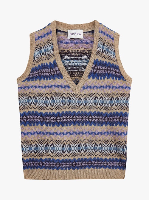 best sweater vests Brora, Fair Isle Wool Vest Oak, £119