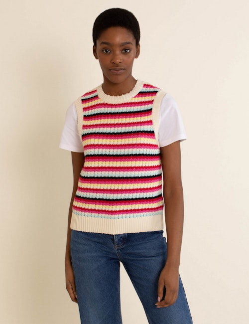 best sweater vests Albaray, Pure Cotton Striped Crew Neck Knitted Vest, £55
