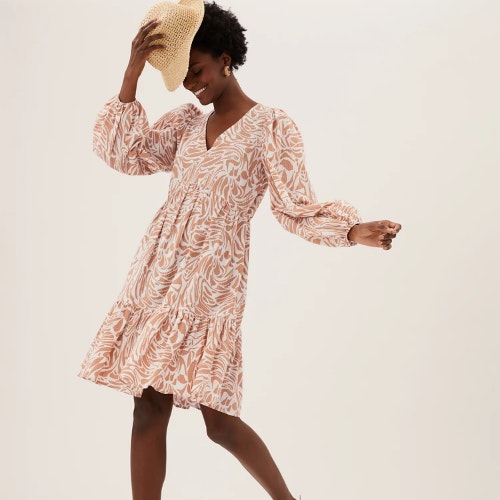 Cotton Rich Animal Print Mini Tiered Dress