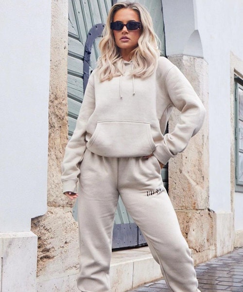 Stone Recycled Slogan Printed Cuffed High Waist Joggers