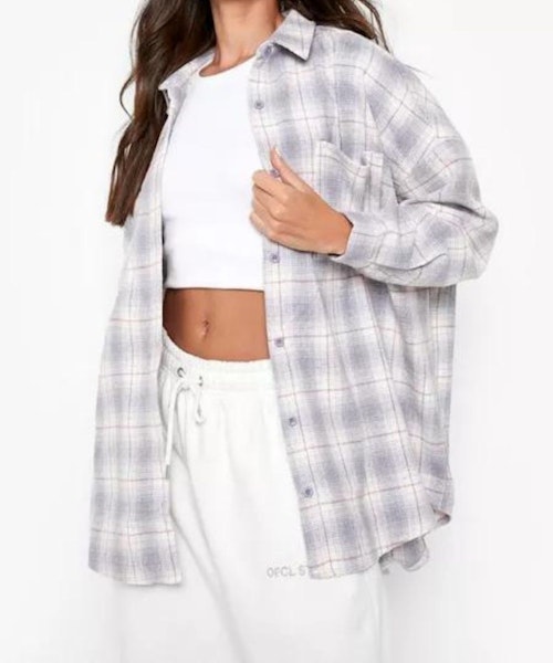 Grey Oversized Checked Shirt