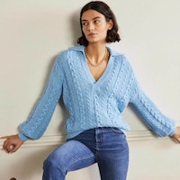 Cable Knit Henley Jumper Grape Hyacinth