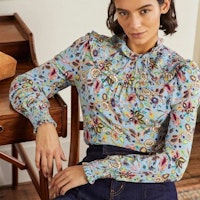 Smocked Neck Jersey Top Dusty Blue, Opulent Paradise