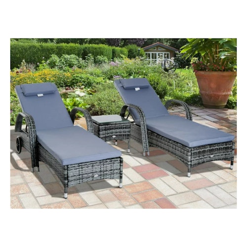 Berkhamsted 200Cm Long Reclining Sun Lounger Set with Cushions and Table