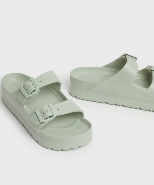 Light Green Buckle Chunky Sandals