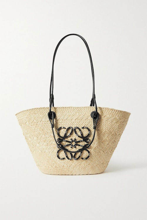 best basket bags Loewe + Paula's Ibiza, Small Leather Trimmed Woven Raffia Tote, £495