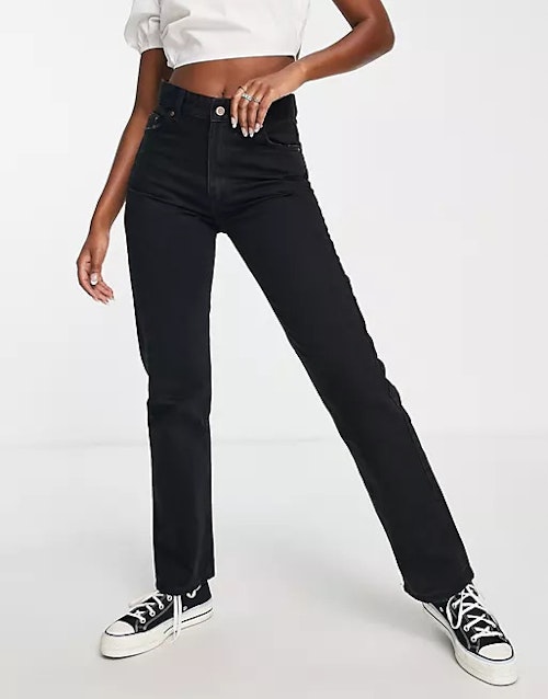 Bershka, High waist straight jean in black, £29.99