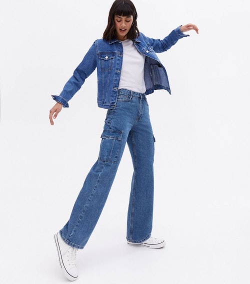 New Look, Blue Utility Pocket High Waist Adalae Wide Leg Jeans, £29.99