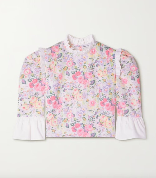 Cropped Ruffled Floral-Print Cotton-Poplin Blouse, £134