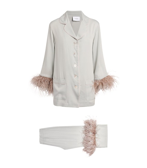 Sleeper, Feathered-Trimmed Party Pyjama Set, £270