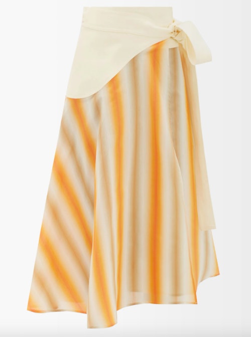 Wales Bonner, Sunrise Sash-Tie Striped Cotton-Blend Midi Skirt, WAS £550 NOW £330