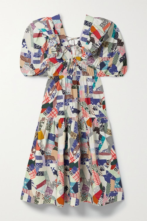 jubilee dresses SEA, Tiered Printed Cotton Poplin Midi Dress, £455
