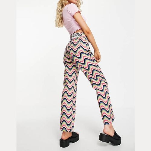 The Ragged Priest Dad Jeans in Rainbow Wave Print