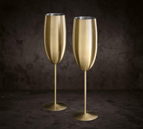 Bright & Homely Brushed Gold Stainless Steel Champagne Flute Glasses - Set of 2