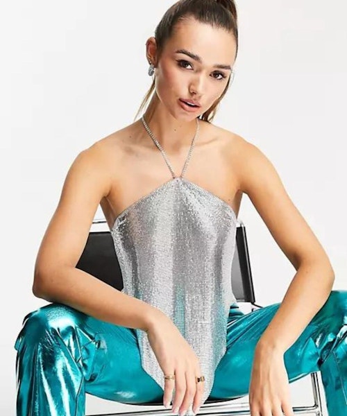 Amy Lyn Shiny Mesh Halter Top