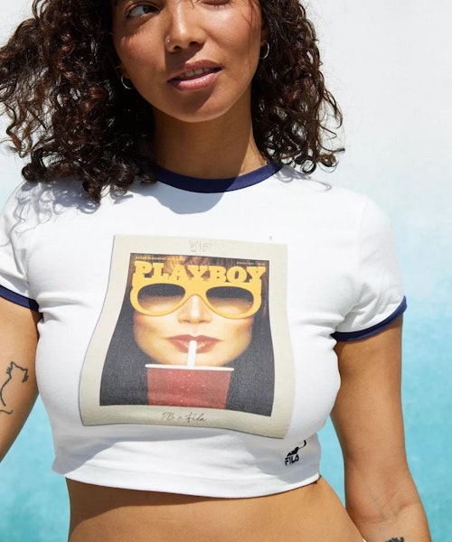 FILA X Playboy White Photo Print Crop Top