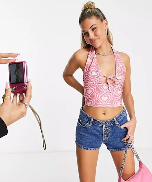 Easy Tiger Halter Neck Tie Front Crop Top